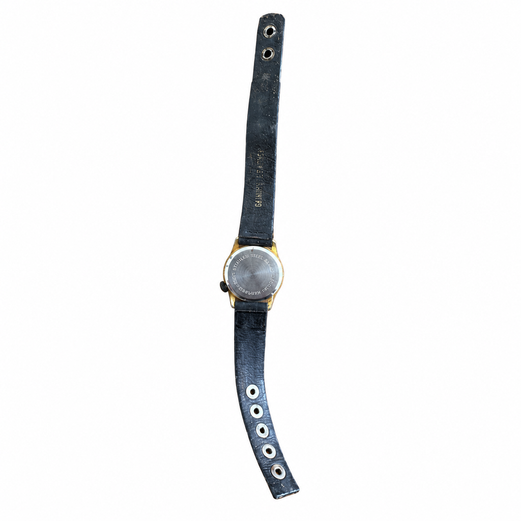 Vintage GUESS Triangle Logo Quartz Watch - Black Leather - Battery Required
