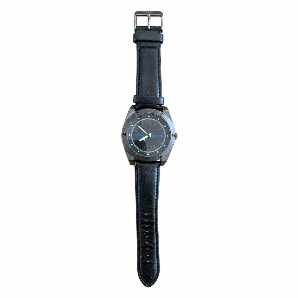 Vintage Men's Quartz Sport Watch - Black Dial & Leather Strap - Battery Required