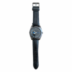 Vintage Men's Quartz Sport Watch - Black Dial & Leather Strap - Battery Required