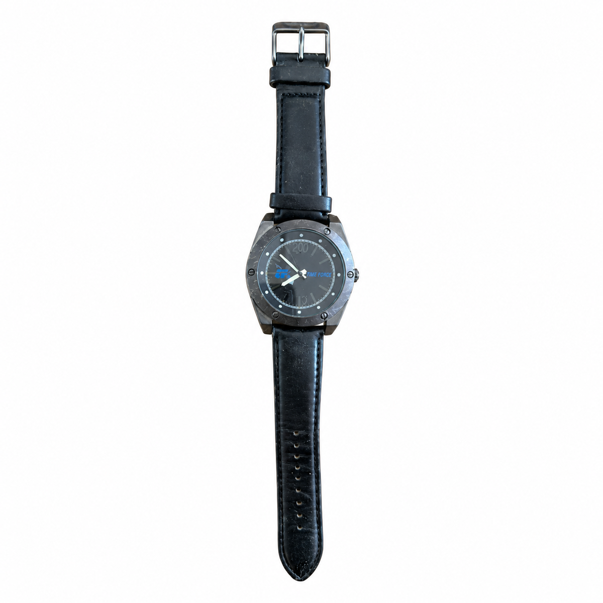 Vintage Men's Quartz Sport Watch - Black Dial & Leather Strap - Battery Required