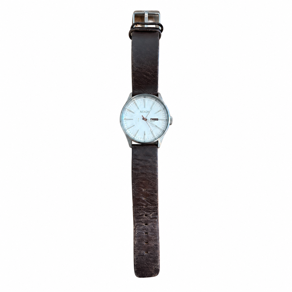 Vintage Nixon The Sentry 38 Leather Quartz Watch - White - Battery Required