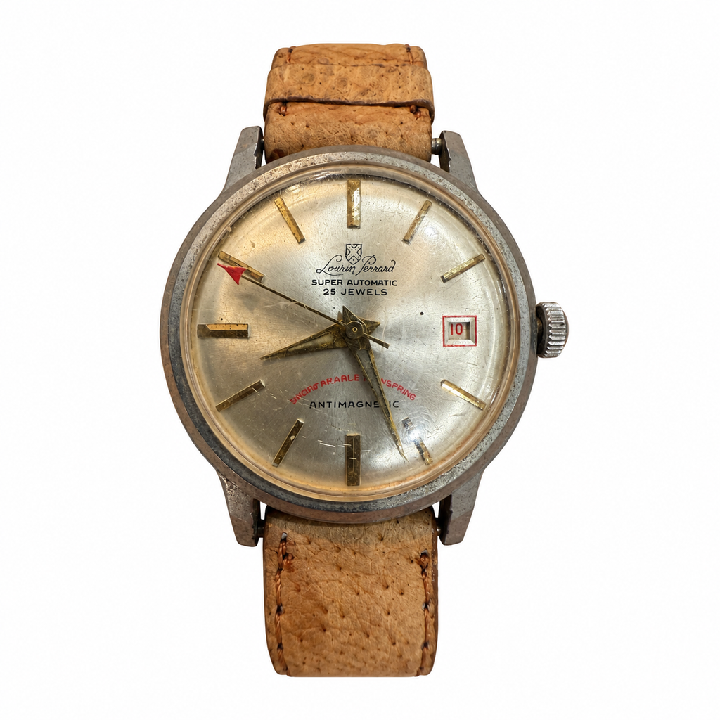Vintage Lourin Perrard Super Automatic 25 Jewels Date Watch - Requires Winding
