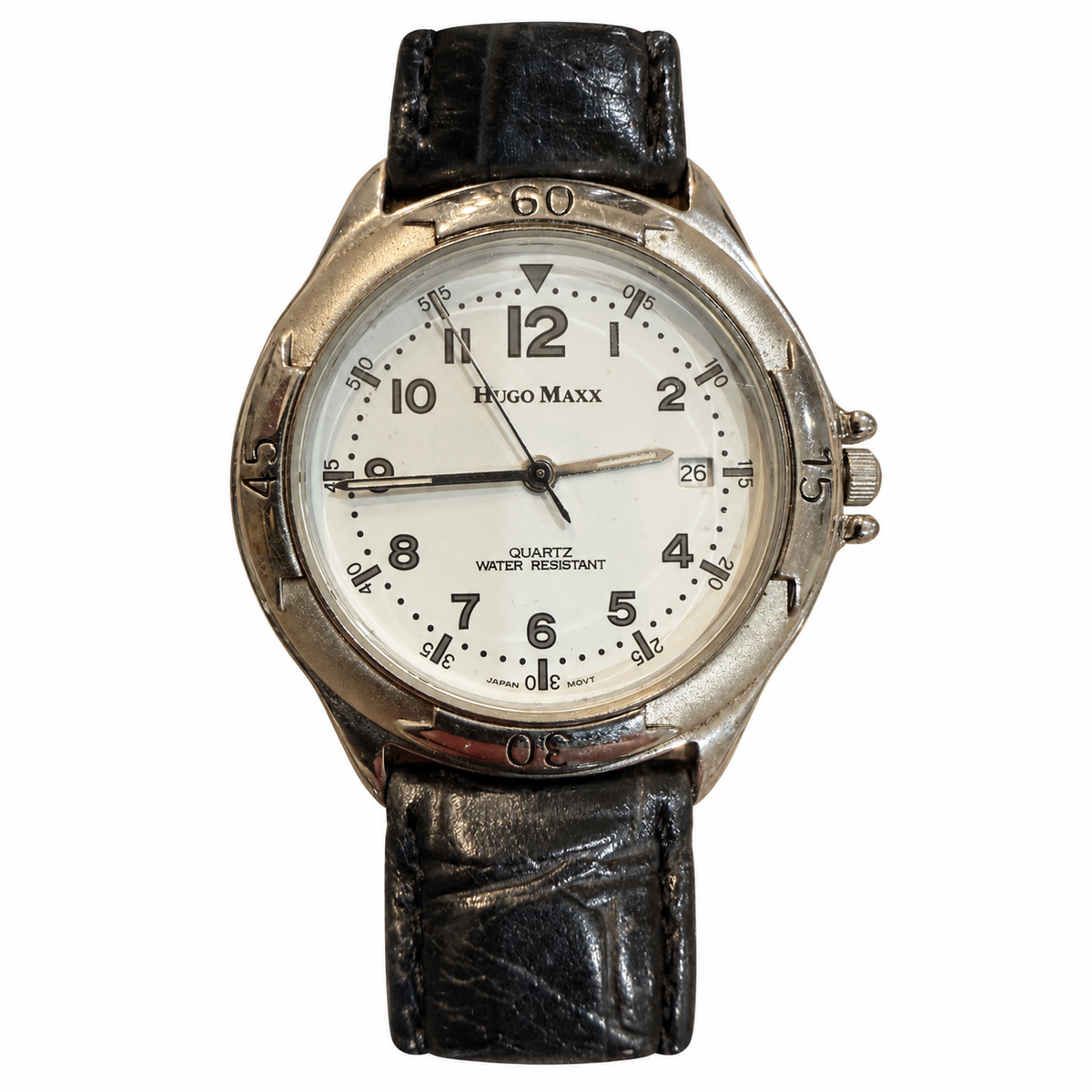 Vintage Hugo Maxx White Dial Date Japan Quartz Water-Resistant Watch - Requires a Battery