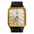 Vintage Le Sand Rectangular Gold-Tone Japan Quartz Dress Watch with Black Leather Strap - Requires a Battery