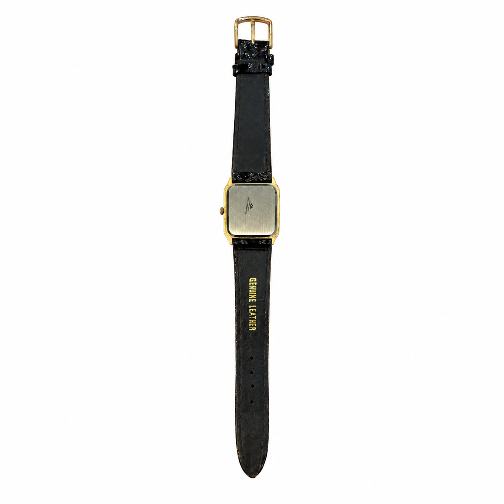 Vintage Le Sand Rectangular Gold-Tone Japan Quartz Dress Watch with Black Leather Strap - Requires a Battery
