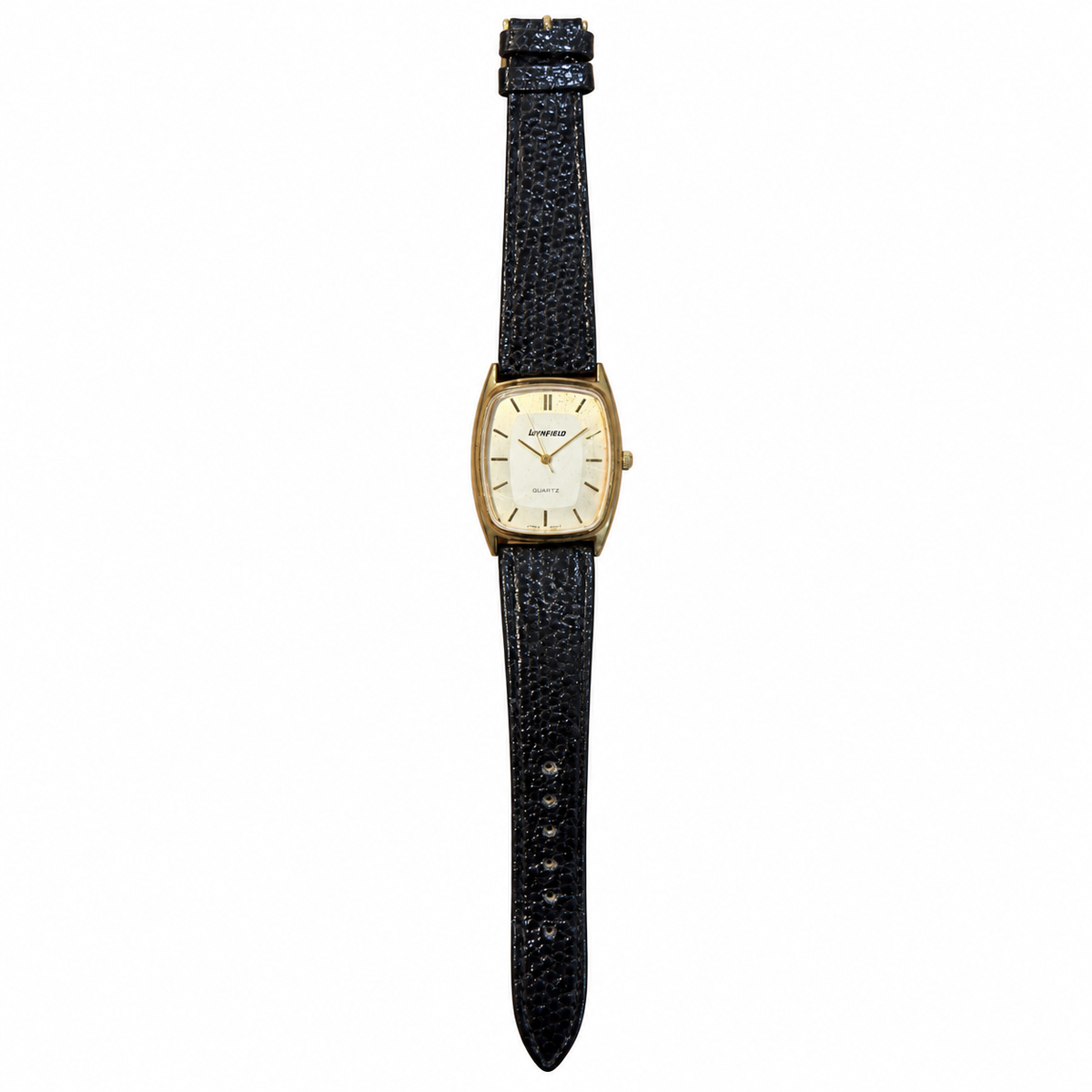 Vintage Wynfield Rectangular Gold-Tone Japan Quartz Watch with Black Strap - Requires a Battery