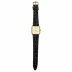 Vintage Le Sand Rectangular Gold-Tone Japan Quartz Dress Watch with Black Leather Strap - Requires a Battery