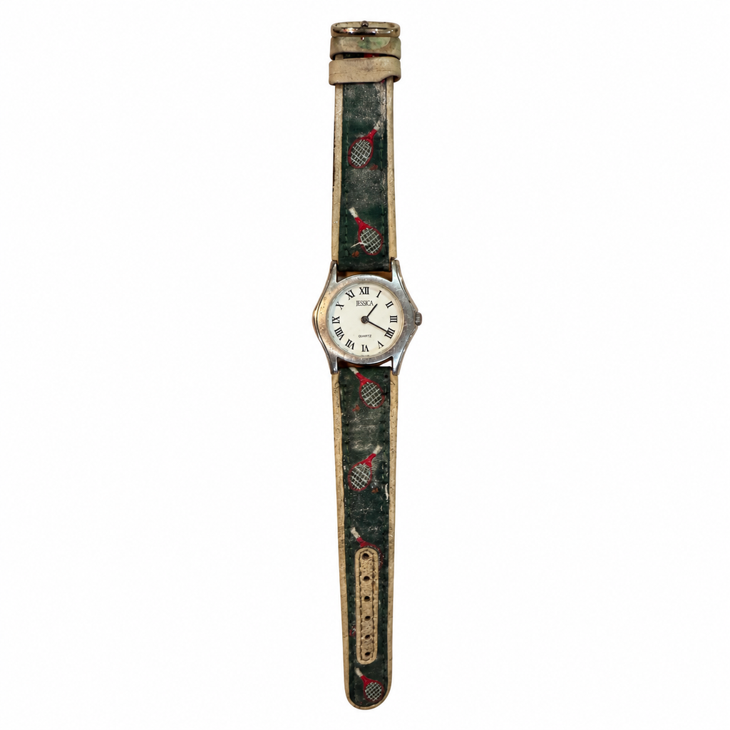 Vintage Jessica Roman Numeral Tennis Racket Pattern Quartz Watch - Requires a Battery