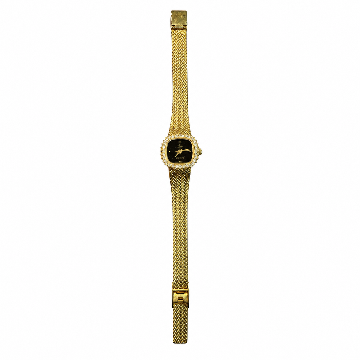 Vintage Lize Gold-Tone Crystal Bezel Black Dial Quartz Watch - Requires a Battery