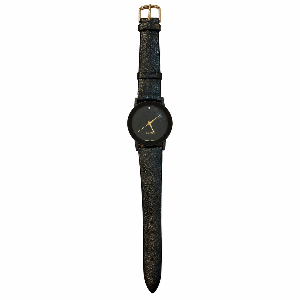 Vintage Black Minimalist Swiss Parts Quartz Watch with Black Strap - Requires a Battery