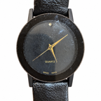 Vintage Black Minimalist Swiss Parts Quartz Watch with Black Strap - Requires a Battery