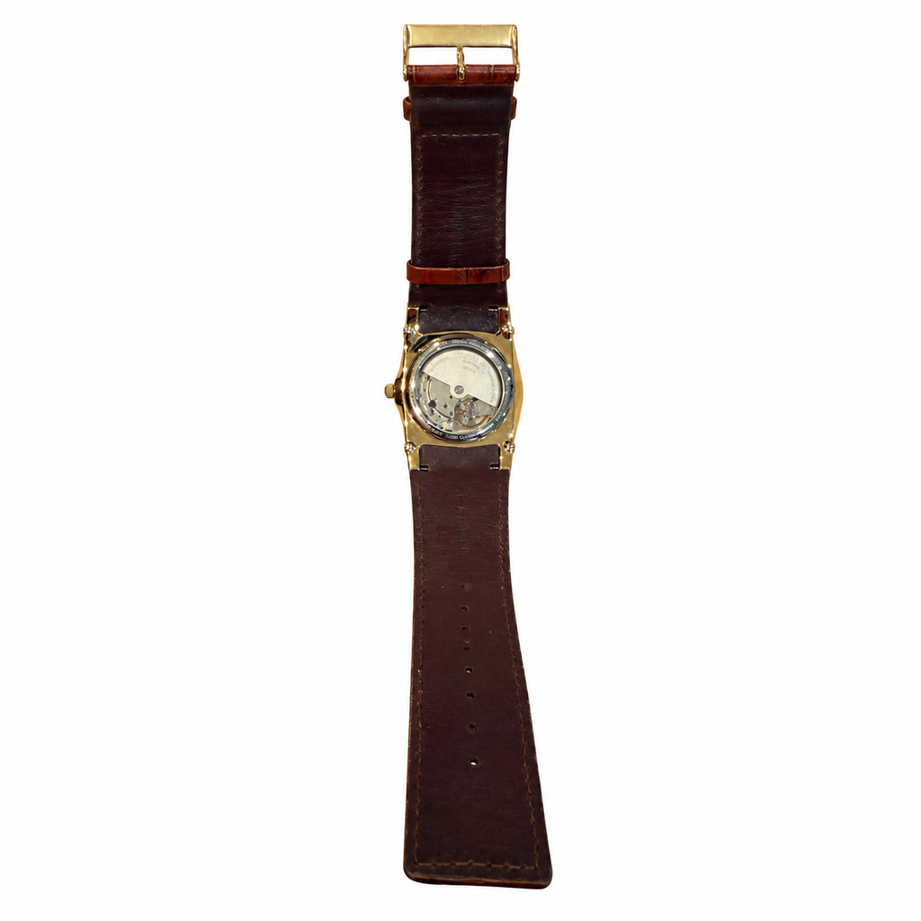 Vintage Skagen Denmark Automatic Date Watch Brown Leather Strap