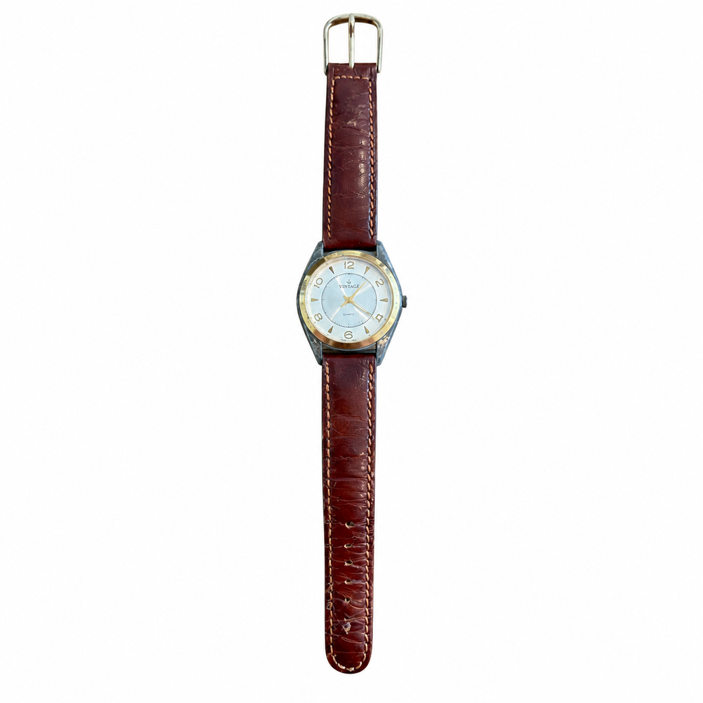 Vintage Quartz Dress Watch - Silver Dial Gold-Tone Bezel - Battery Required
