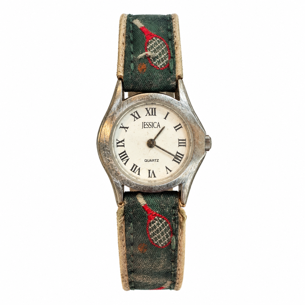 Vintage Jessica Roman Numeral Tennis Racket Pattern Quartz Watch - Requires a Battery