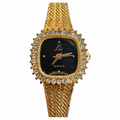 Vintage Lize Gold-Tone Crystal Bezel Black Dial Quartz Watch - Requires a Battery