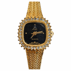 Vintage Lize Gold-Tone Crystal Bezel Black Dial Quartz Watch - Requires a Battery
