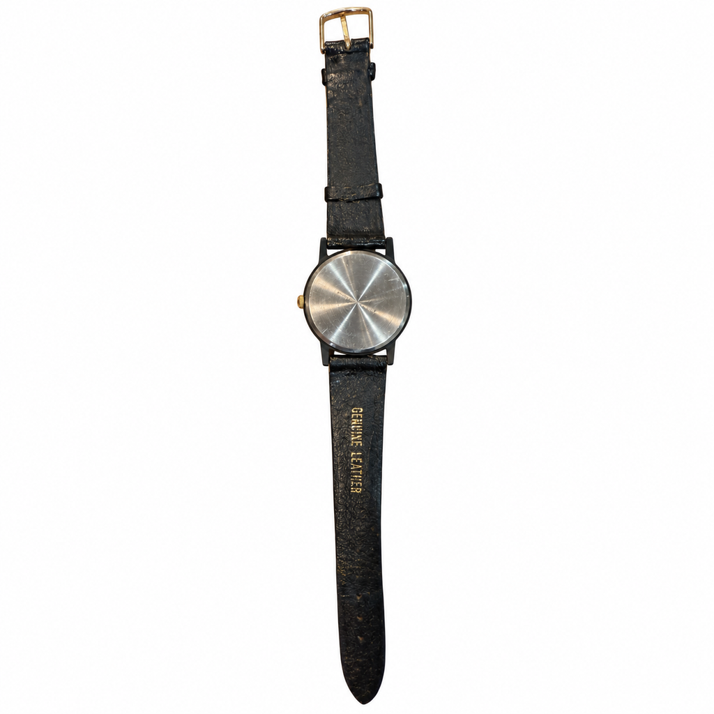 Vintage Black Minimalist Swiss Parts Quartz Watch with Black Strap - Requires a Battery