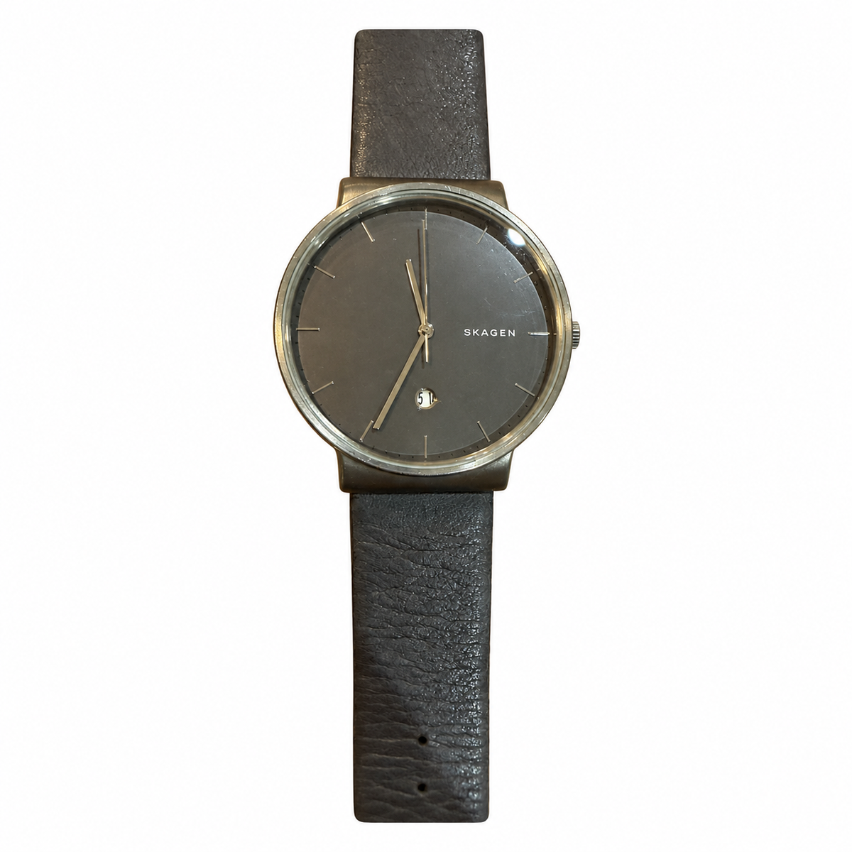 Vintage Skagen Ancher SKW6320 Grey Dial Titanium Leather Watch - Requires a Battery