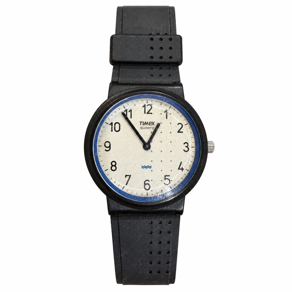 Vintage Timex White Dial Black Resin Strap Quartz Watch - Requires a Battery