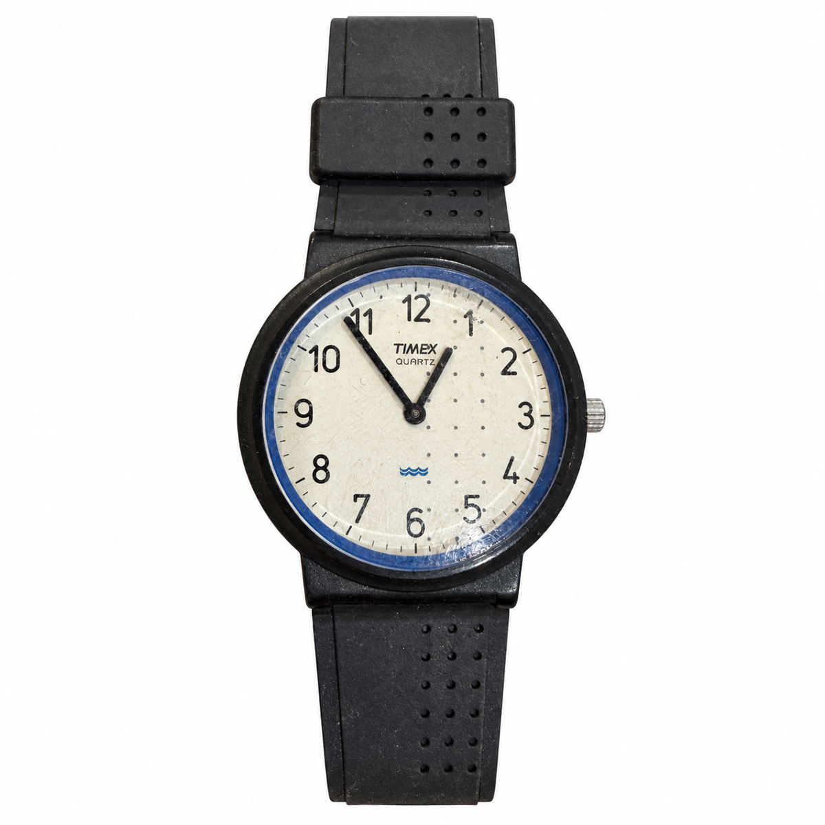 Vintage Timex White Dial Black Resin Strap Quartz Watch - Requires a Battery
