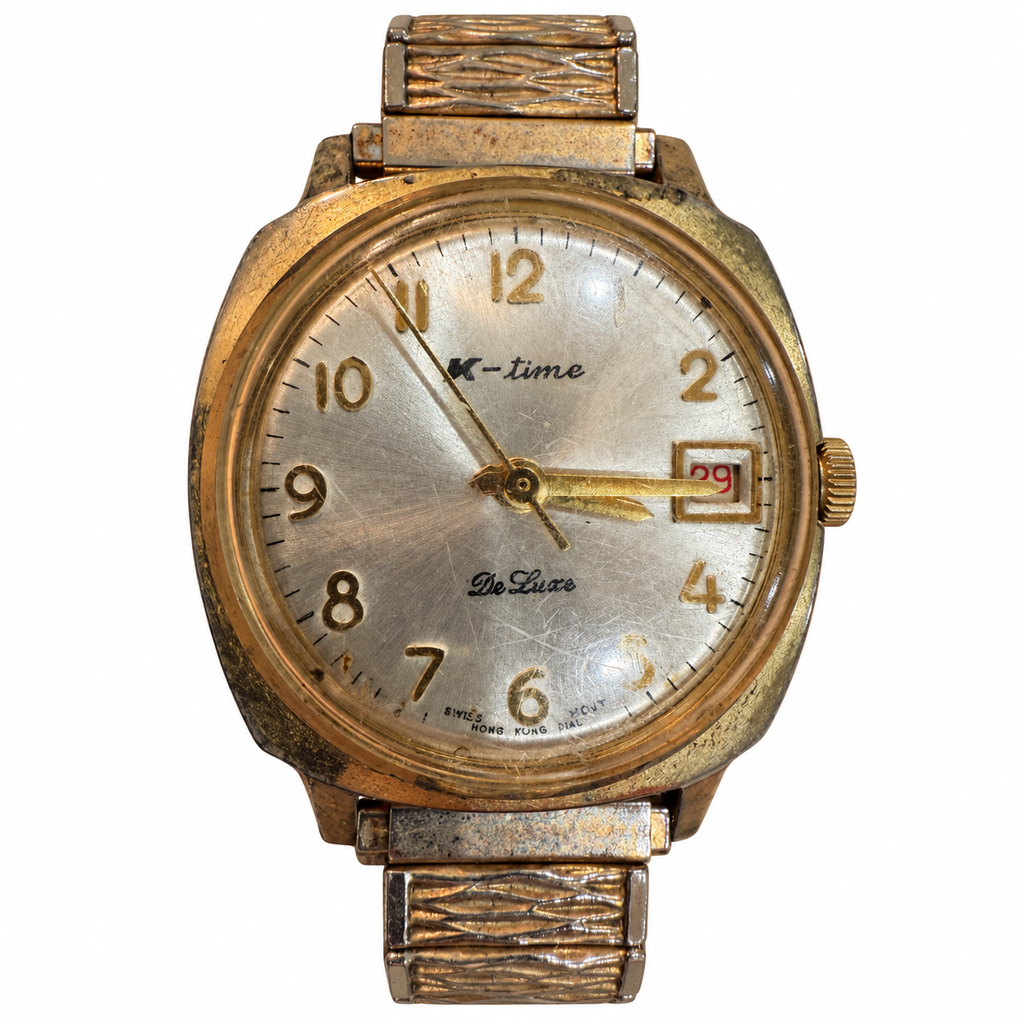 Vintage K-Time De Luxe Date Mechanical Watch - Requires Winding