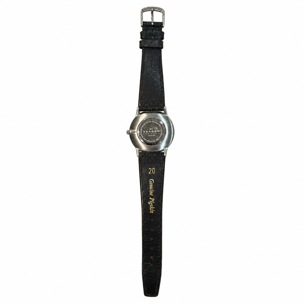 Vintage Skagen Denmark Steel Black Dial Leather Quartz Watch - Requires a Battery