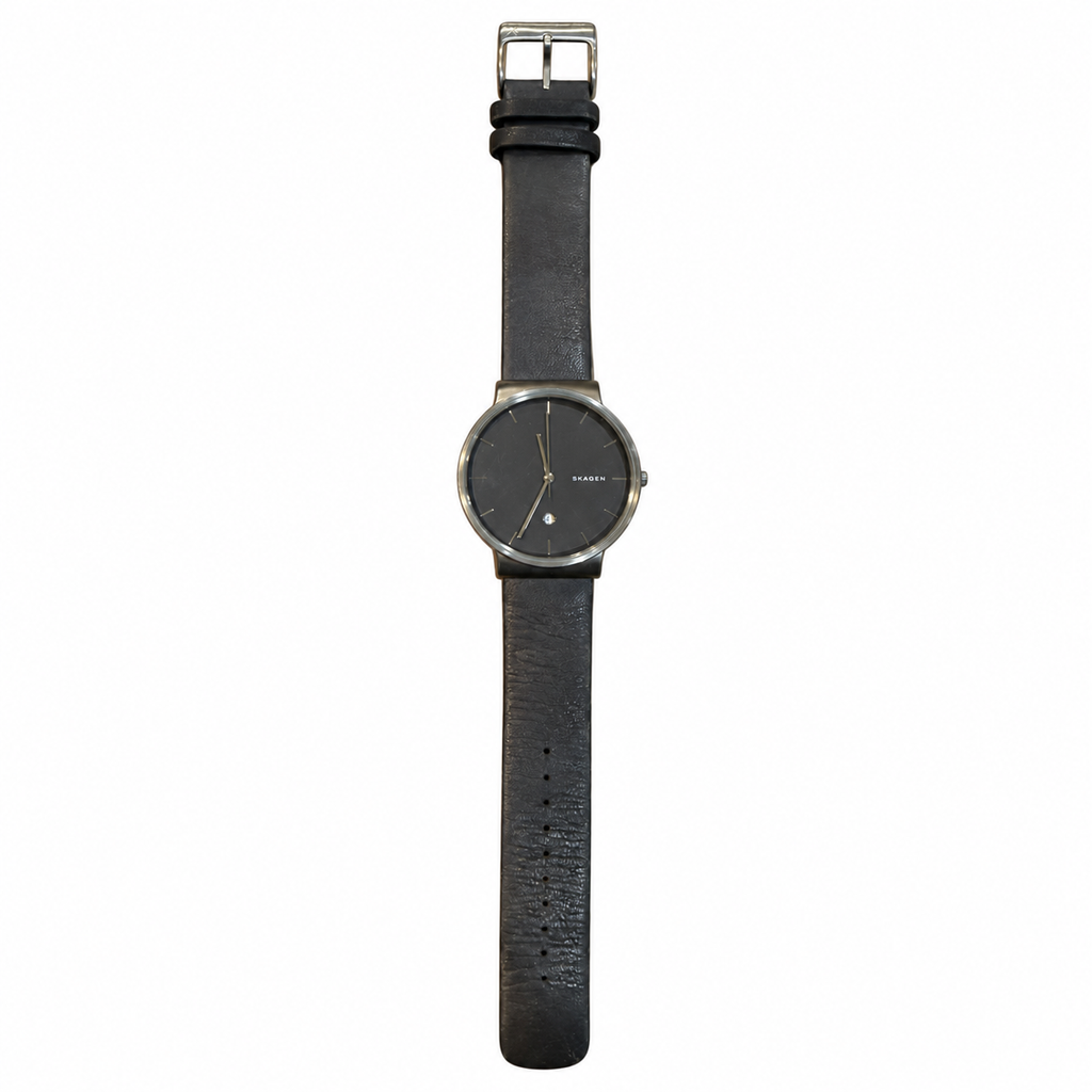 Vintage Skagen Ancher SKW6320 Grey Dial Titanium Leather Watch - Requires a Battery