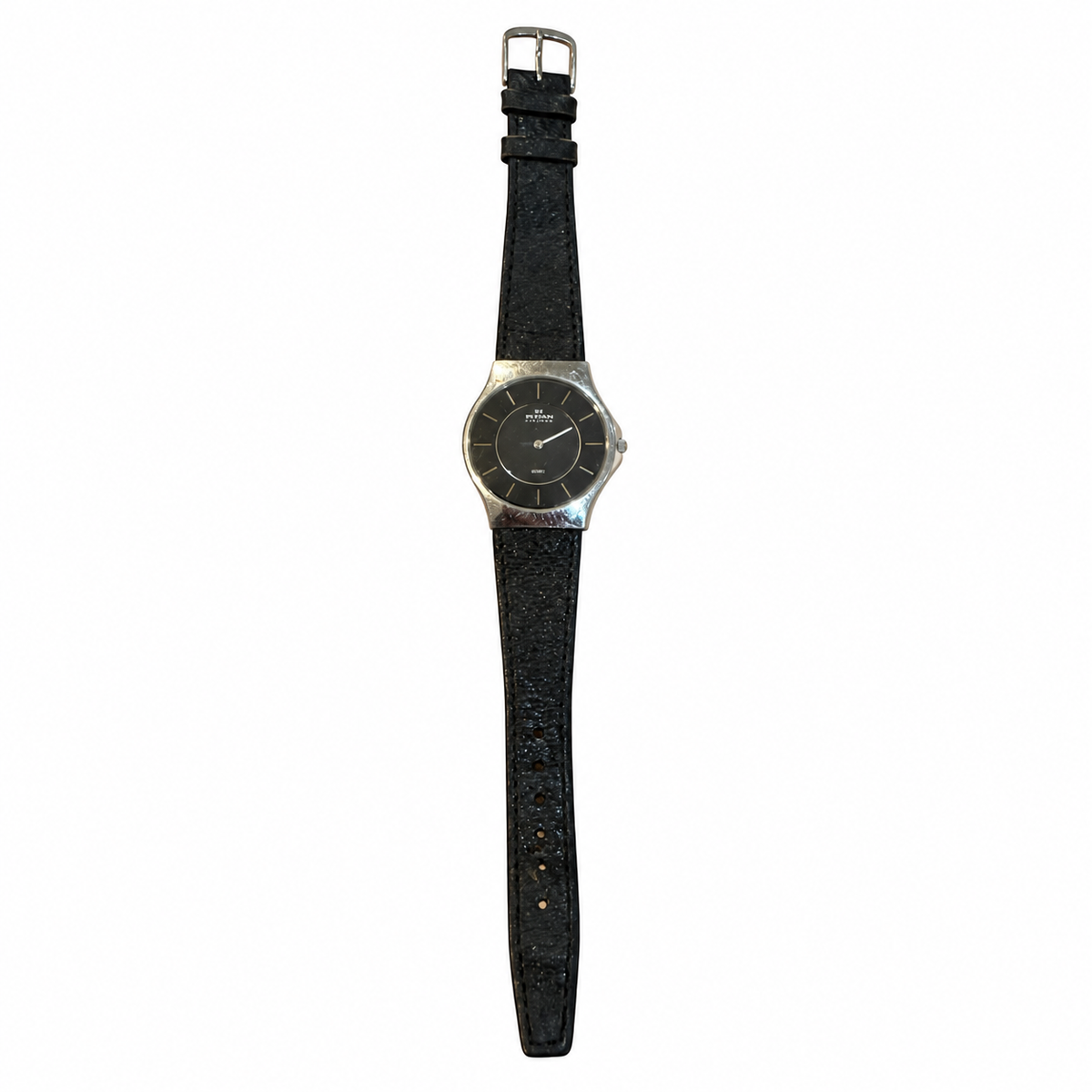 Vintage Skagen Denmark Steel Black Dial Leather Quartz Watch - Requires a Battery