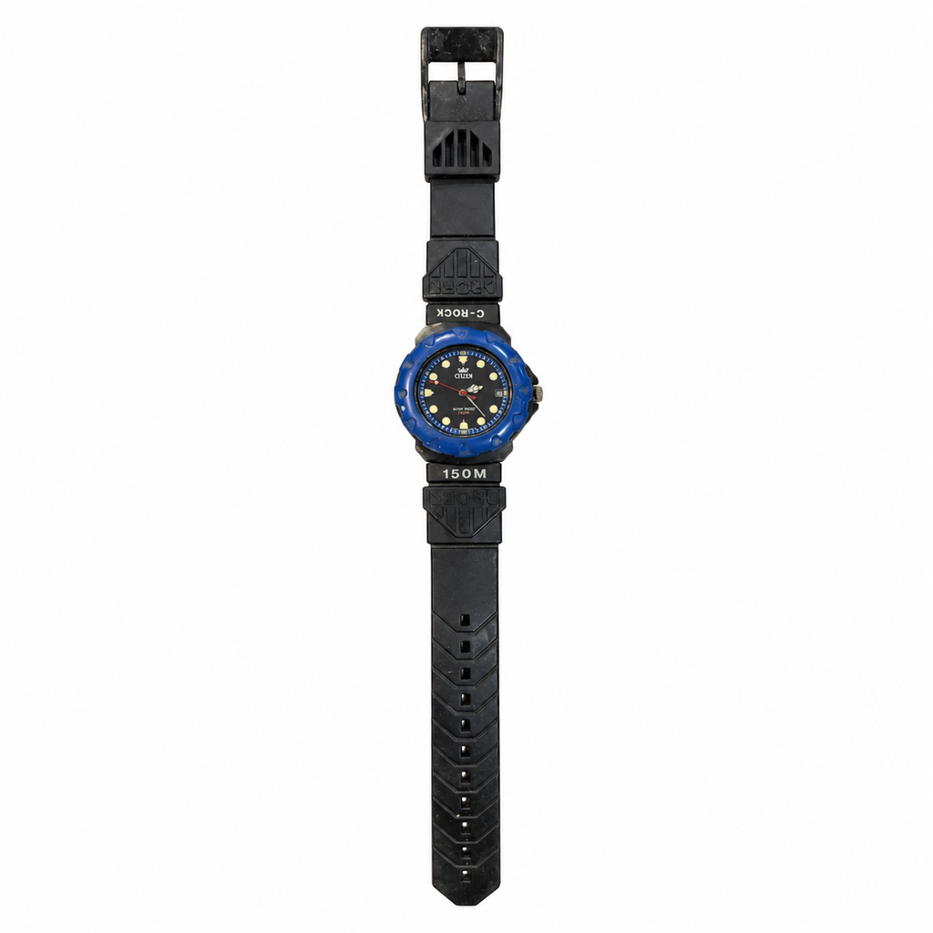 Vintage Citz C-Rock 150M Diver-Style Quartz Watch Blue Bezel - Requires a Battery
