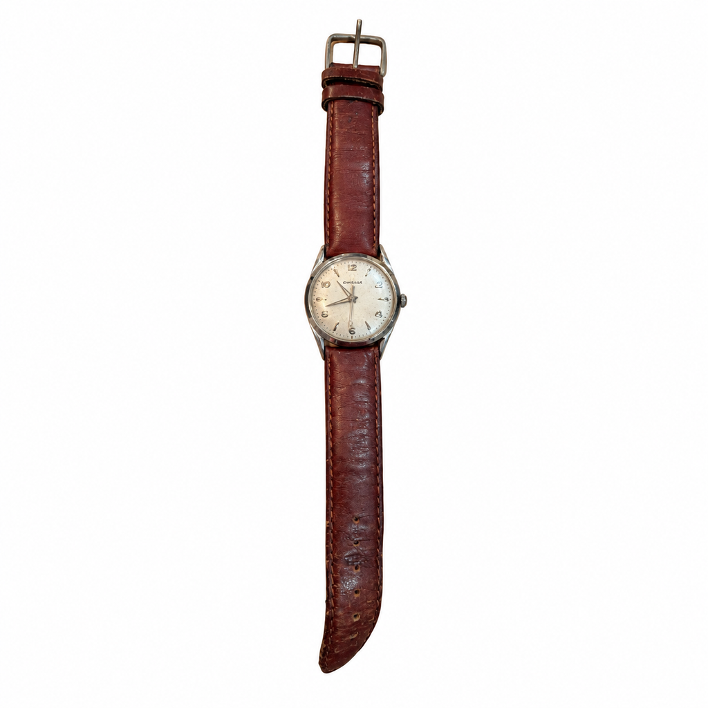 Vintage Wittnauer Silver Dial Mechanical Dress Watch Brown Leather Strap - Requires Winding