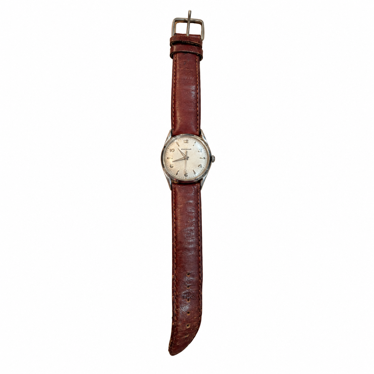 Vintage Wittnauer Silver Dial Mechanical Dress Watch Brown Leather Strap - Requires Winding