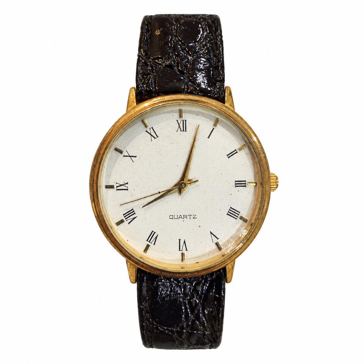 Vintage Gold-Tone Roman Numeral Quartz Dress Watch - Requires a Battery