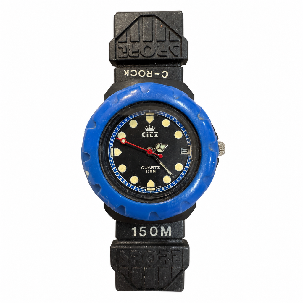 Vintage Citz C-Rock 150M Diver-Style Quartz Watch Blue Bezel - Requires a Battery