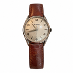 Vintage Wittnauer Silver Dial Mechanical Dress Watch Brown Leather Strap - Requires Winding