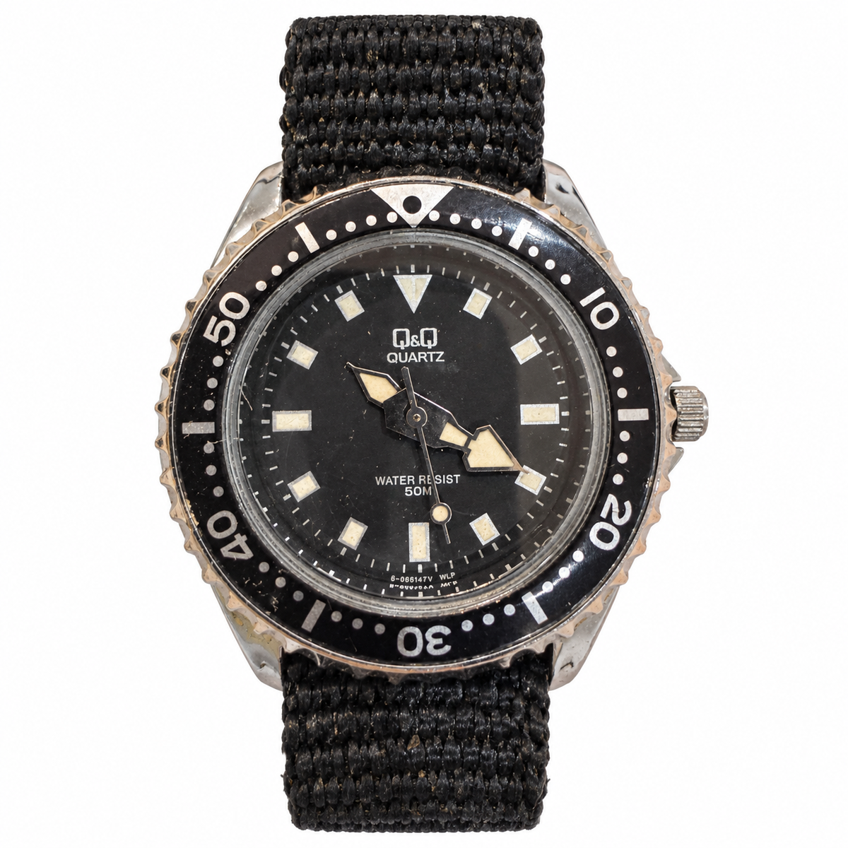 Vintage Q&Q Quartz Diver-Style Black Dial Watch - Requires a Battery
