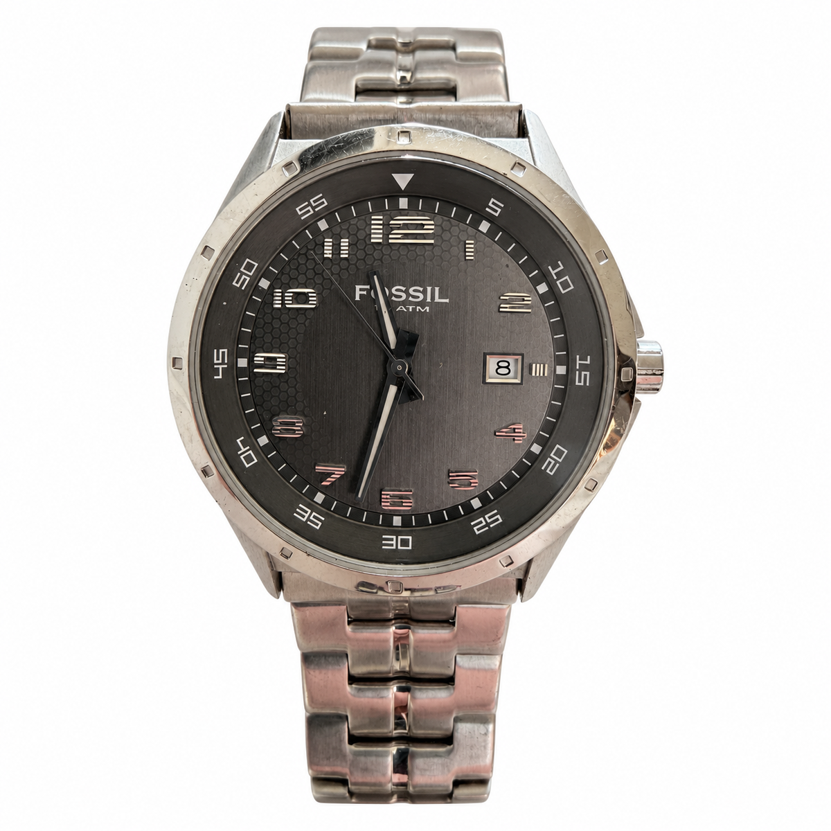 Vintage Fossil Stainless Steel Charcoal Dial Sport Quartz Watch - Requires a Battery