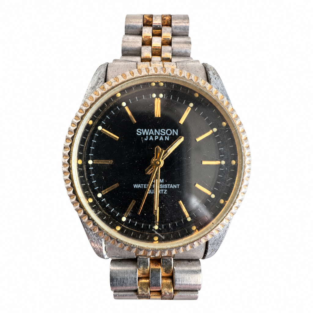 Vintage Swanson Japan SW-8103 Two-Tone Black Dial Quartz Watch - Requires a Battery