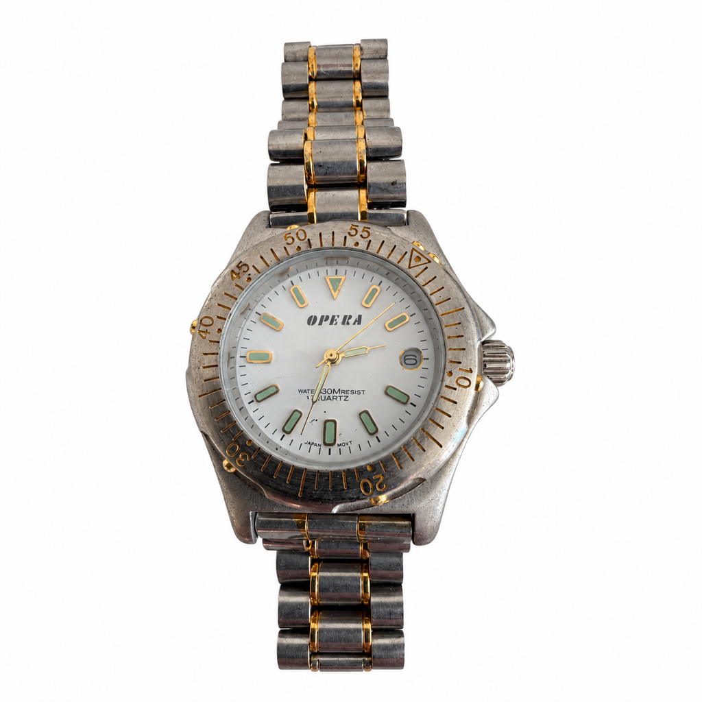 Vintage Opera OP-3312 Two-Tone White Dial Quartz Watch - Requires a Battery