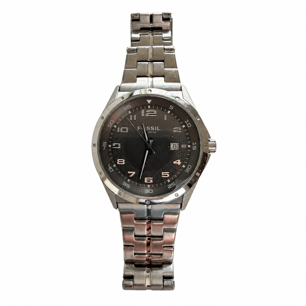 Vintage Fossil Stainless Steel Charcoal Dial Sport Quartz Watch - Requires a Battery