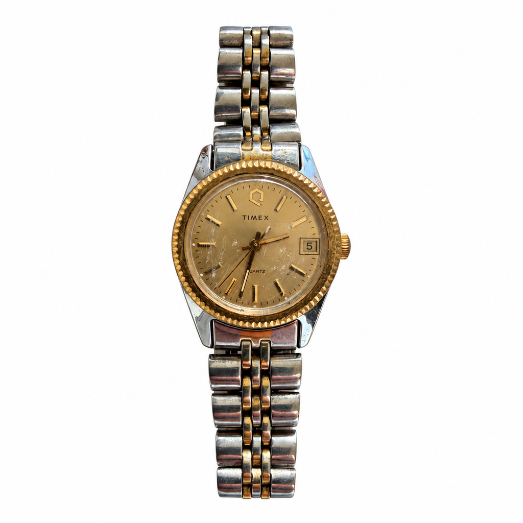 Vintage Timex Two-Tone Gold Dial Quartz Date Watch
