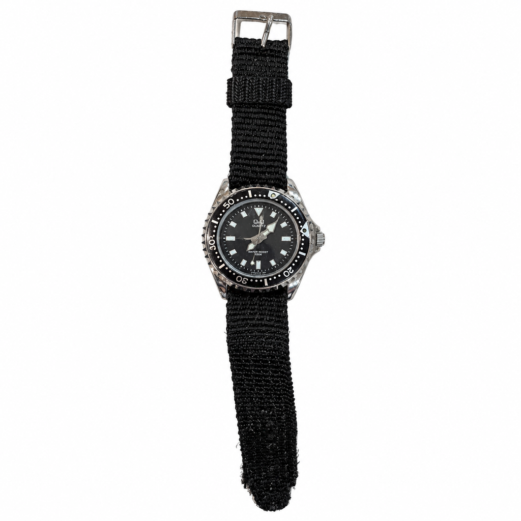 Vintage Q&Q Black Diver-Style 50M Quartz Watch