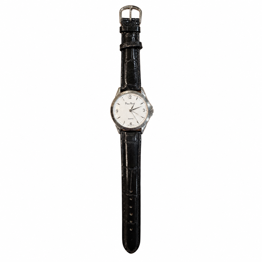 Vintage Pierre Nicol Quartz Dress Watch with Black Leather Strap