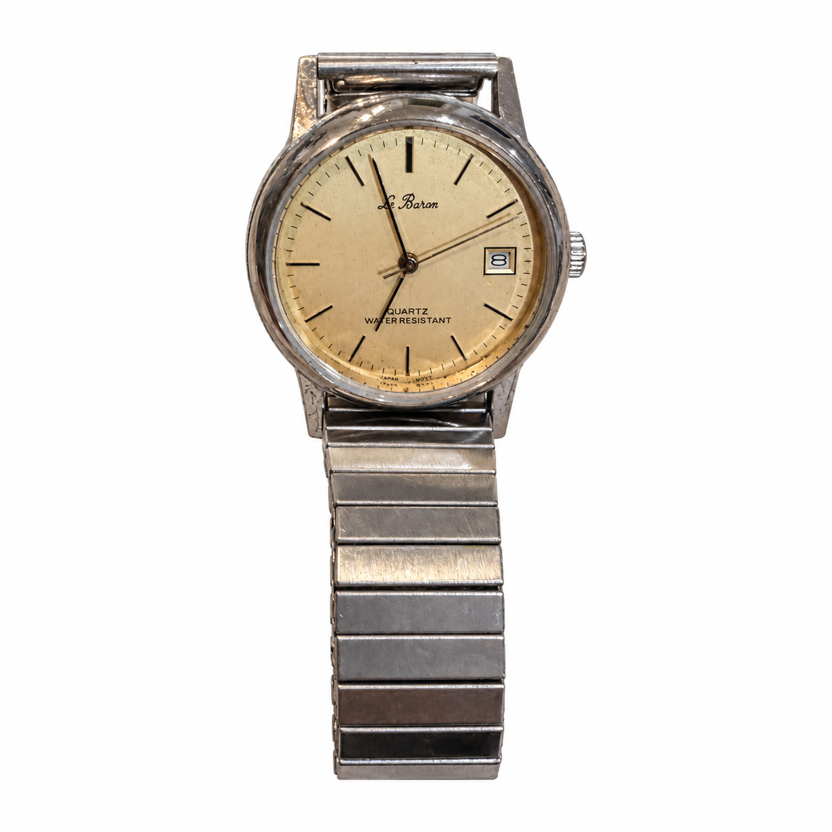 Vintage Le Baron Quartz Dress Watch with Black Leather Strap