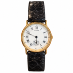 Vintage Timex Gold-Tone Roman Numeral Watch with Black Textured Strap
