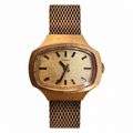 Vintage Timex Gold-Tone Rectangular Watch with Mesh Bracelet
