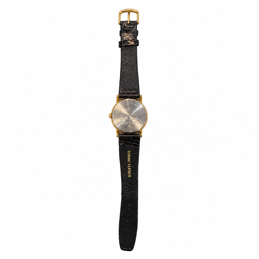 Vintage Timex Gold-Tone Roman Numeral Watch with Black Textured Strap