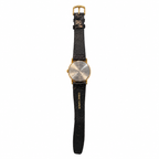 Vintage Timex Gold-Tone Roman Numeral Watch with Black Textured Strap