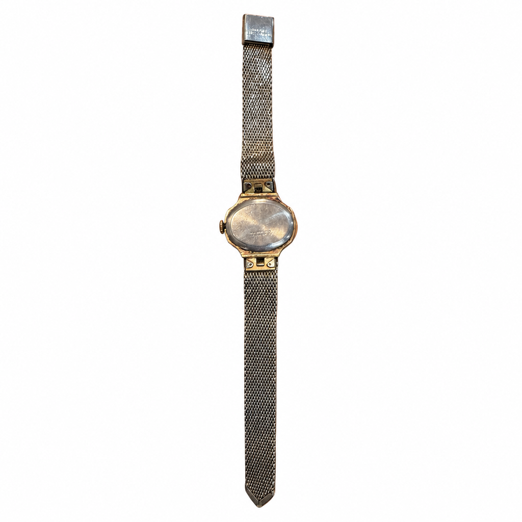 Vintage Timex Gold-Tone Rectangular Watch with Mesh Bracelet