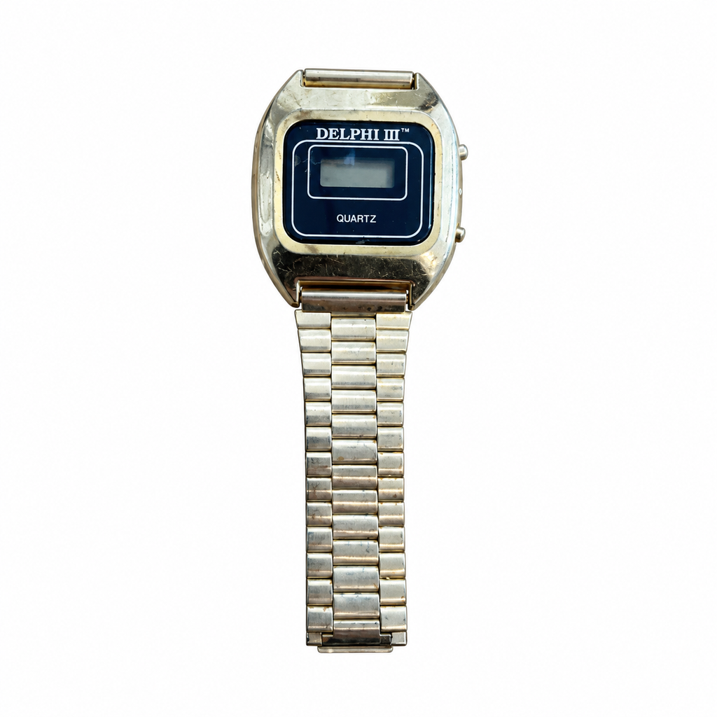 Vintage Delphi III Digital Quartz Watch - Gold-Tone LCD - Battery Required