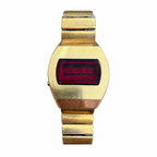 Vintage 1970s Red LED Digital Watch - Gold Tone - Battery Required